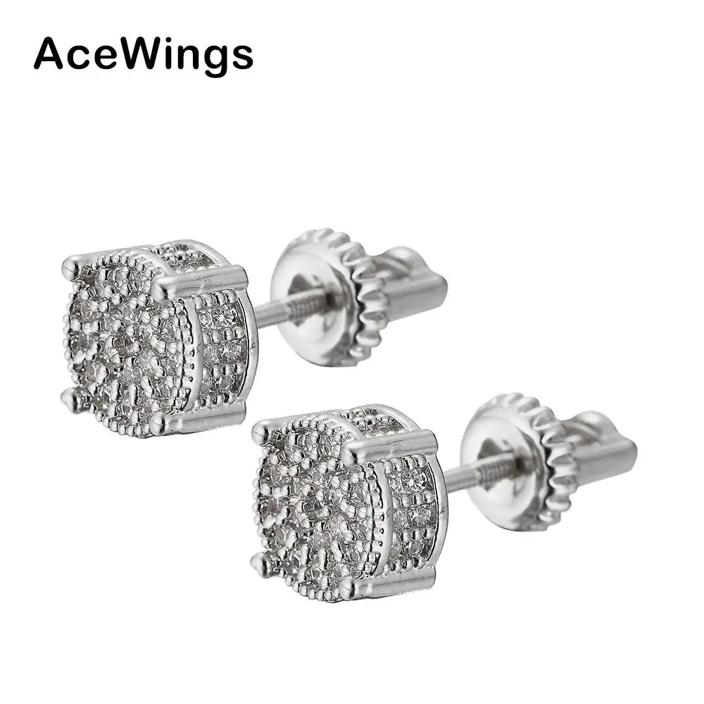 

E010 Jewelry CZ earrings Men Brass setting zircon stud earrings hip hop bling blilng iced out