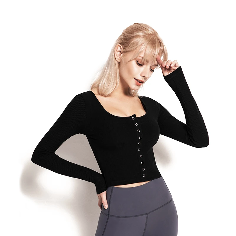 
Front buckle close-fitting Body Shaping High Elastic low-necked Yoga top long sleeve Yoga Top yoga top 