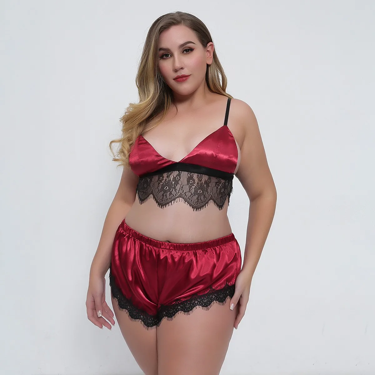 

woman hot night wear hot sexy lingerie New Two Pieces Comfy Silk Women's Sleepwear Plus Size Lingeries For Sex Sexy Mature Women