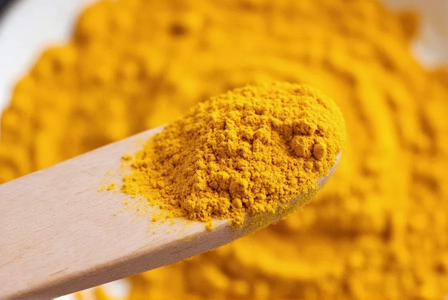 Close-up of turmeric powder showing its vibrant golden color