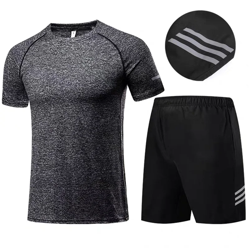 

Men Short Sleeve Casual Suits Men Shorts Set Sports Running Breathable Plus Size Wholesale Two Piece Short Set For Man, As picture