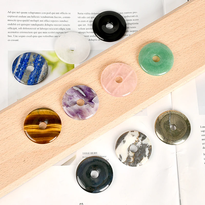 

40mm Big Healing Agate Jade Crystal Donut Pendant Natural Stone Medallion Pendant Gemstone Donut for DIY