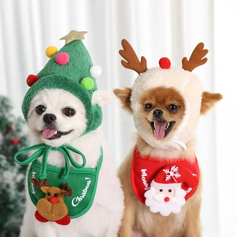 

Christmas Pet Hat elk Hat and Santa Claus bandana for Cats Puppy Decoration New Year Party Supplies Pet Costume Accessories
