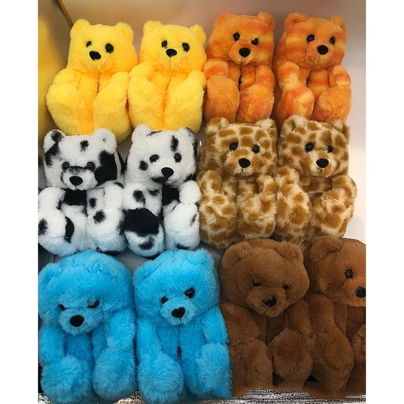 

Fashion Designer fashion indoor faux fur slipper custom winter women's designer fur adult teddy bear slippers for home house