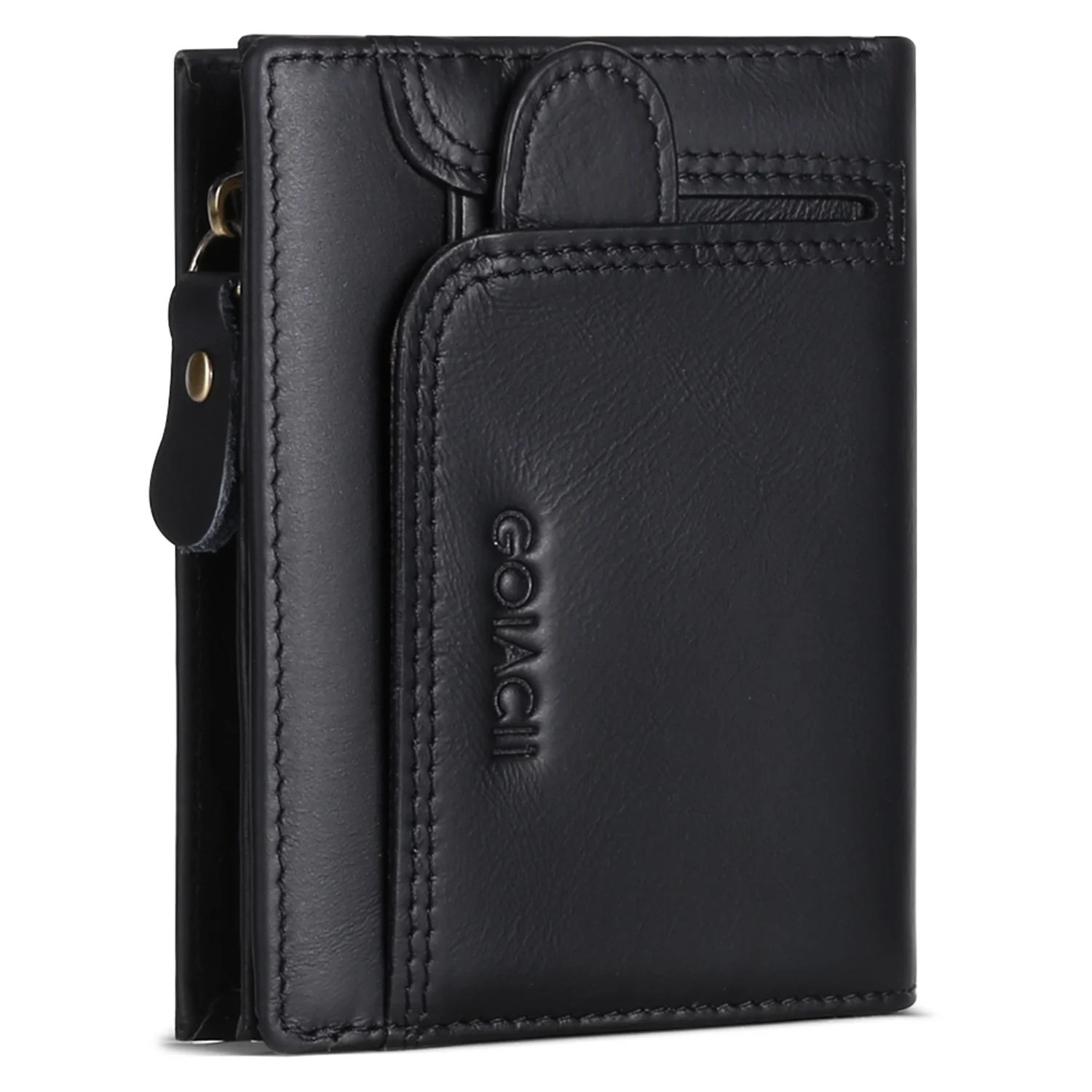 

Male Smart RFID Wallets Men Real Leather Purse Vintage Short Wallet Bifold Wallets For Men with Gift Box, Black,brown,khaki