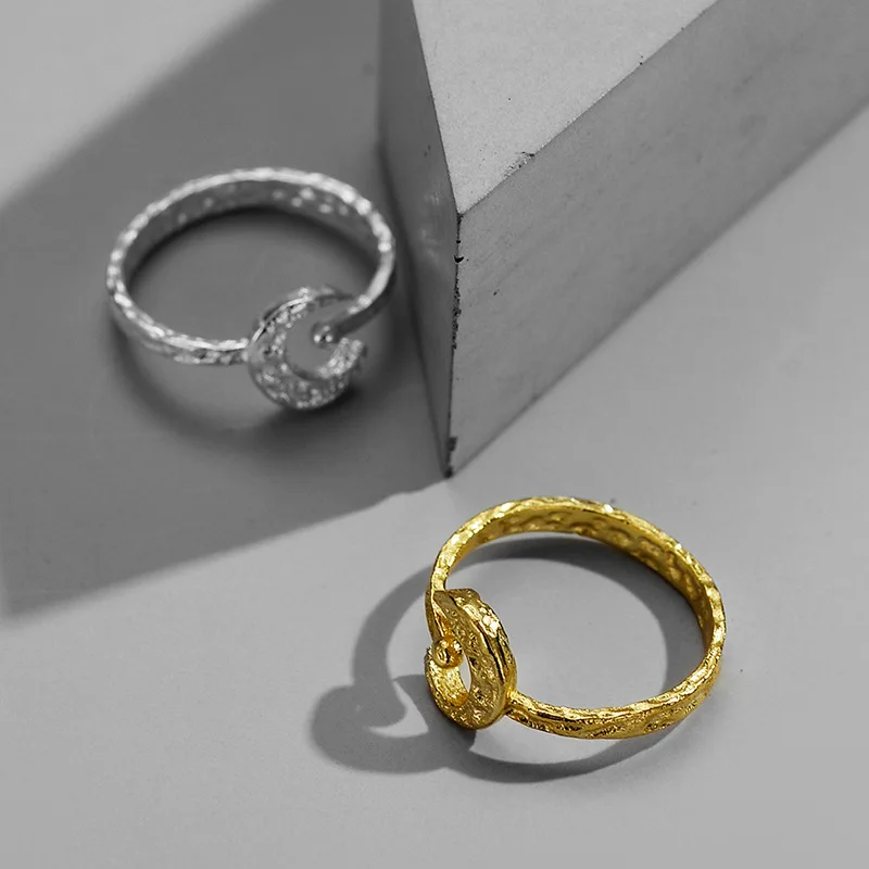 

Classic 18K Gold Plated 925 Silver Textured Moon Finger Rings 925 Sterling Silver Moon Opening Ring