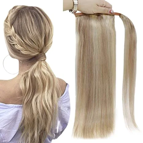 

TopElles balayage color 100% human hair ponytail extension with clip in double drawn cuticle aligned virgin hair extension