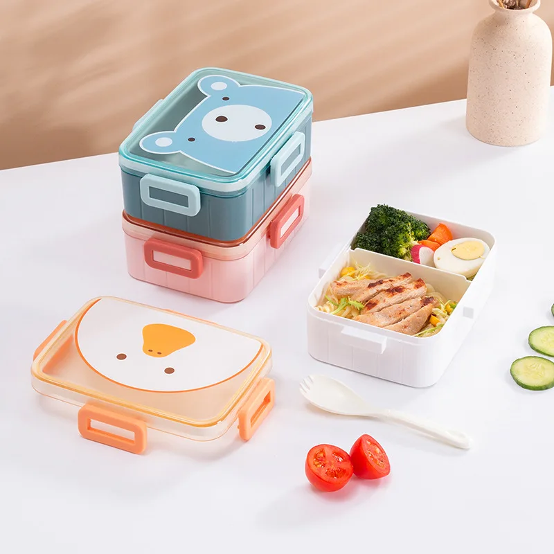 

Lovely Cartoon Cartoon Compartment Lunch Box Bear Snap Kids Food Container Lunch Box With Reusable Spoon And Dressing Container