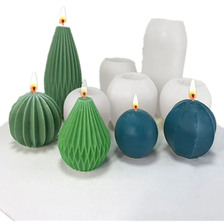 

1352 Silicone 3D geometric line pear-shaped cone candle mold DIY epoxy resin spherical resin mold, White transparent