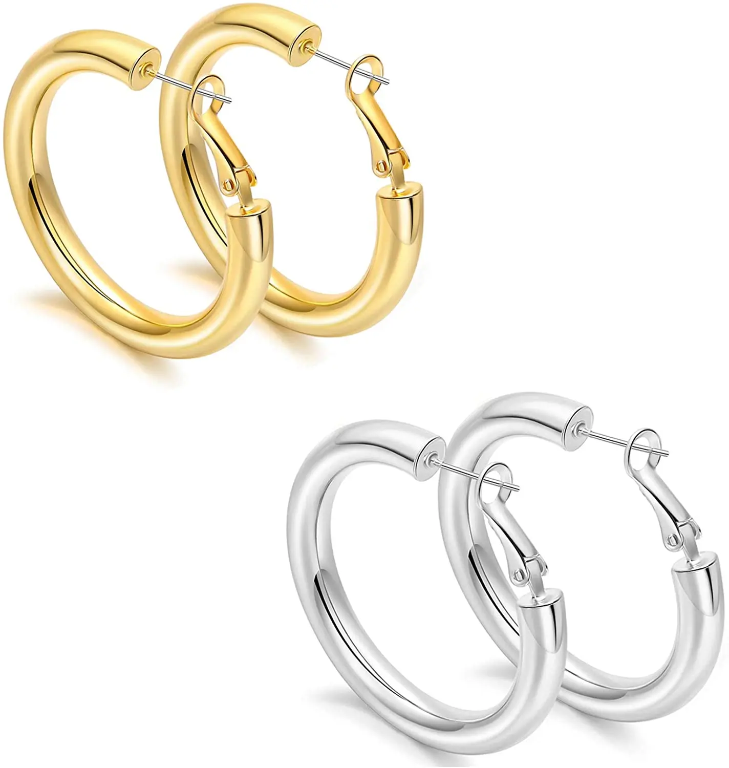 

Gold Silver Plated Lightweight Chunky Hoop Earrings Gift for Women Anniversary Party Wedding Engagement