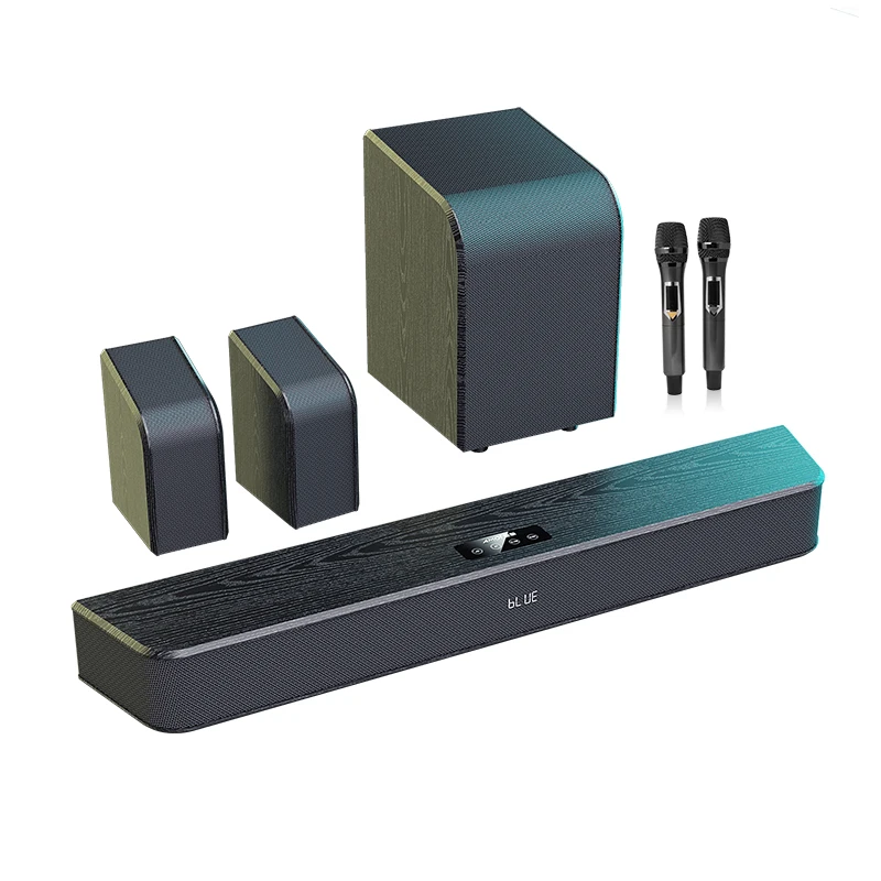 

Dropshipping 5.1 Karaoke kit 3d surround soundbar system karaoke sound bar with wireless subwoofer wireless uhf microphone