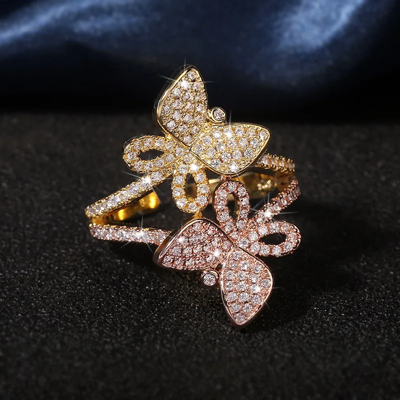 

Manufacturer direct sale KYRA01062 Shine 3A Zircon Butterfly Shape  Rings for women, Gold and rose gold