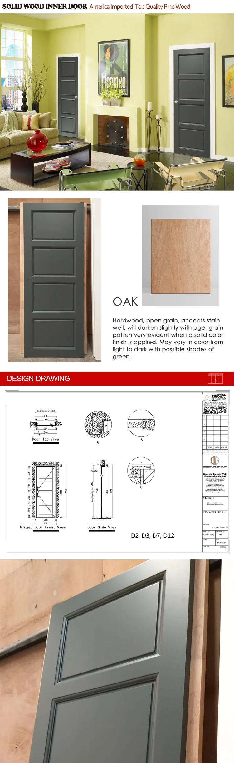 Original stock solid hardwood internal doors core interior soundproof single wooden door designs pictures