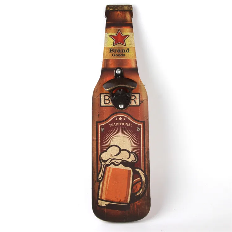 

Creative Retro Wooden Household beer metal bottle opener with custom logo, As picture
