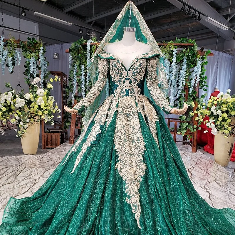 

Luxury Green Dress off shoulder Luxury Lace beaded Hot Bride Ball Gown Wedding Dress For Women, Custom made