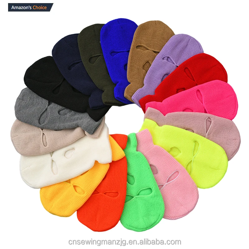 

Knits Manufacturers Full Face Cover Skull Beanie Hats with 3 Holes Blank Balaclava Ski Masks Wholesale, 17 colorways available