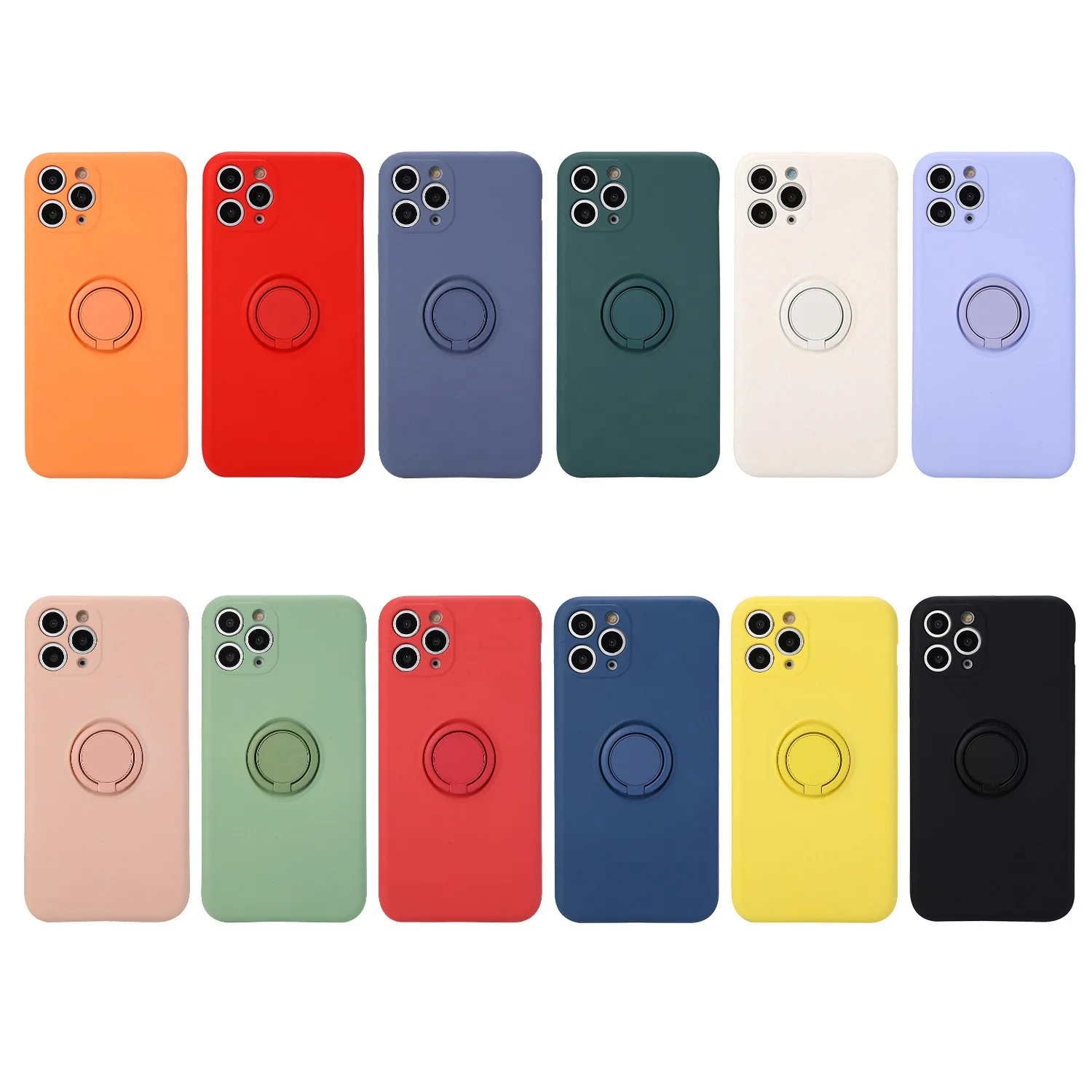 

2021 best original microfiber lining liquid silicone phone case luxury babyproof washable silicone ring holder phone case, Black/blue/red/white