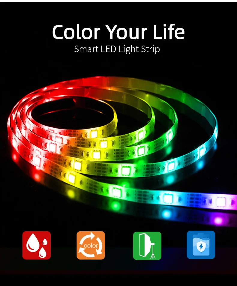 5m Amazon Supplier waterproof RGB  Activated LED Light Strip 5050 RGB Rope Light  60 Leds/M 24/44 Keys Remote