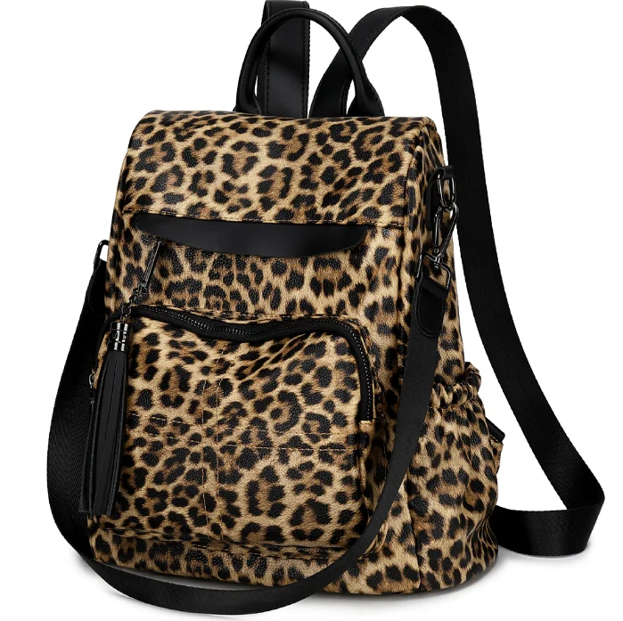 

PU Leather With Shoulder Large Capacity Backpacks Animal Leopard Print Mochilas for Girls Women