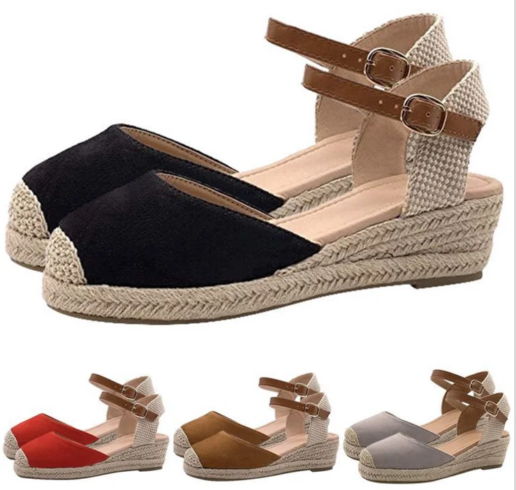

Women's Espadrille Sandal Suede Peep Toe With Straw Woven Wedge Heeled Shoe, 5 colors