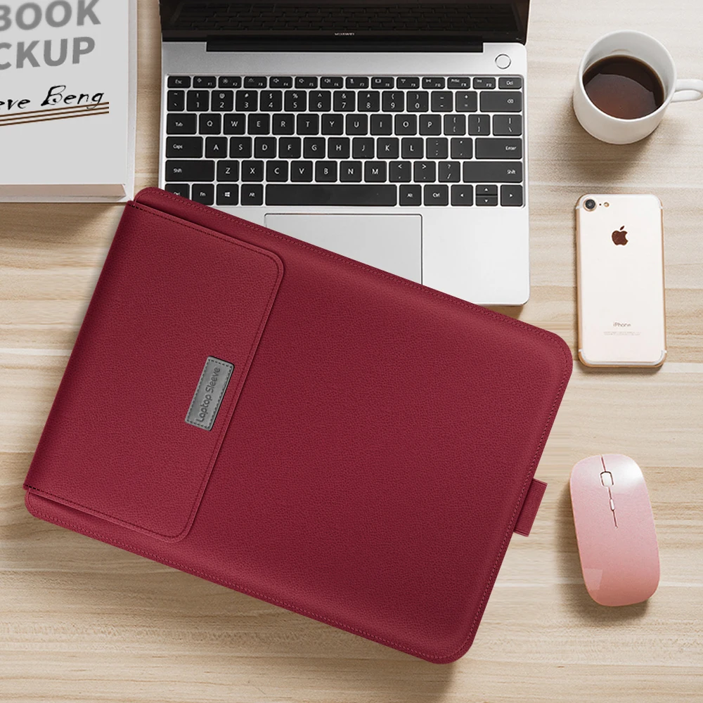 

New Arrival Stand Holder Laptop PU Leather Sleeve Case Pouch Bag Shockproof For Macbook 11 12 13 15 16 inch with mouse pad, Black,navy,dark gray,red,rose gold,brown,dark green