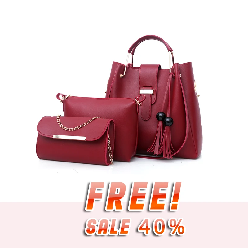 

In-Stock fashion 3 Pieces PU Leather designer handbags luxury bags Tote Bag For Women Tassel Hand Bag Set, 6 colors