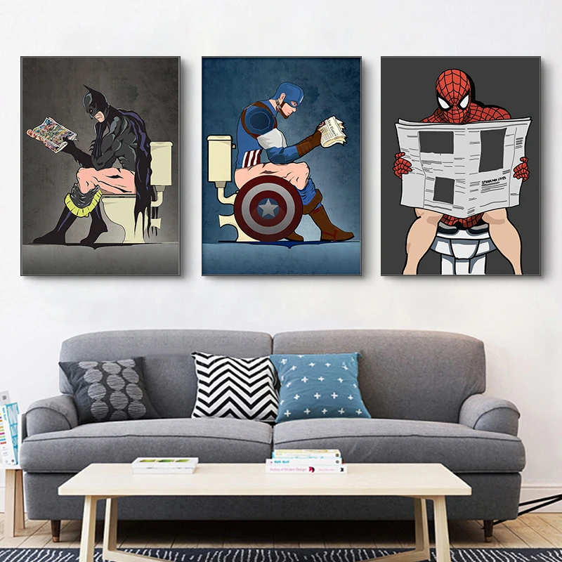 面白いアニメアートスーパーヒーロートイレ面白いポスターとプリントキャンバス絵画リビングルームの家の装飾のための壁のアート Buy キャンバス絵画 アートプリント 装飾絵画 Product On Alibaba Com