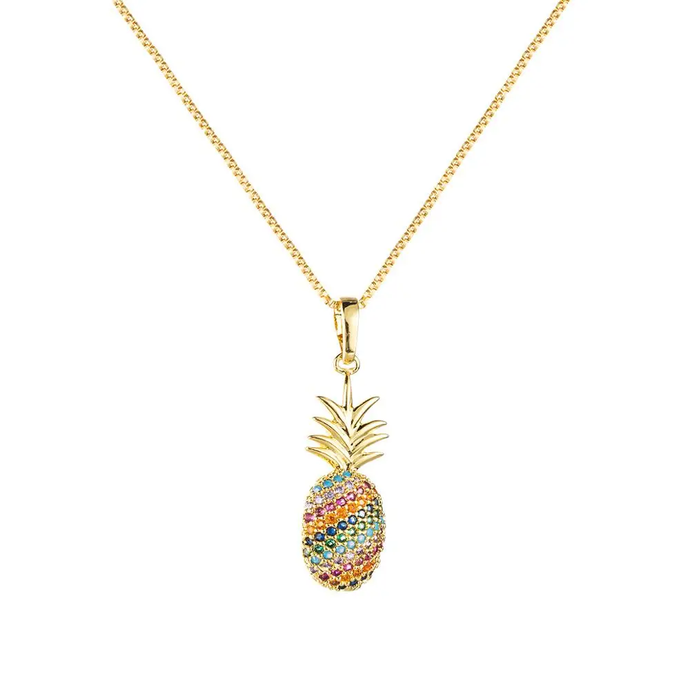 

Women Delicate Jewelry Tiny Rainbow Cubic Pineapple Pendant Necklace Multi Color Cubic Zirconia Fruit Necklace For Women Party, Picture