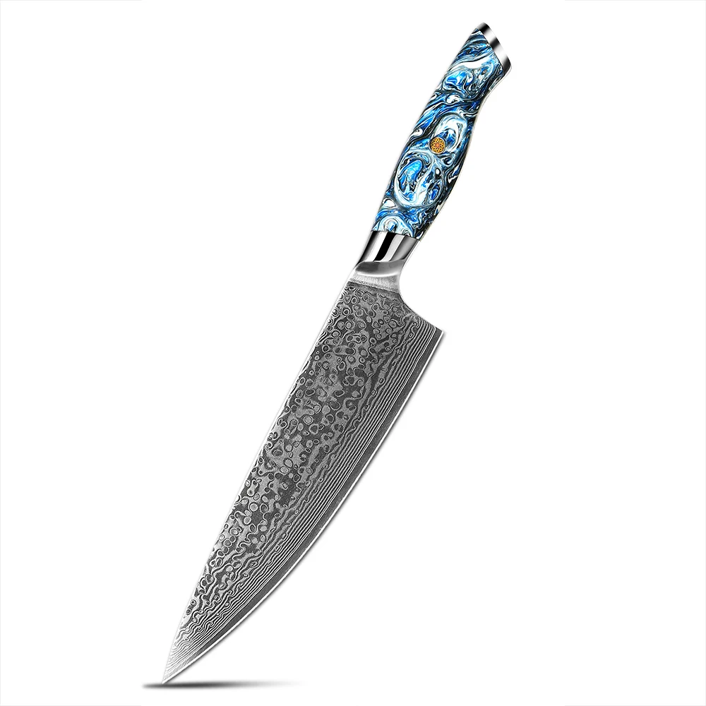 

Exquisite vg10 damascus steel japanese chef knife blue resin handle