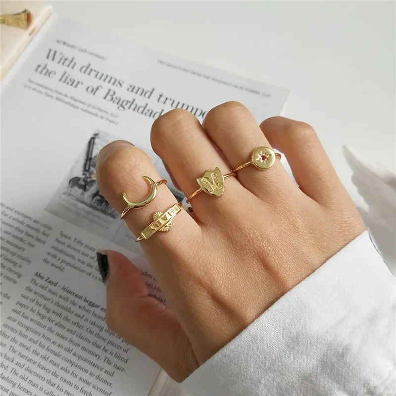 

18k gold plated 925 silver shield star moon luxury ring women adjustable