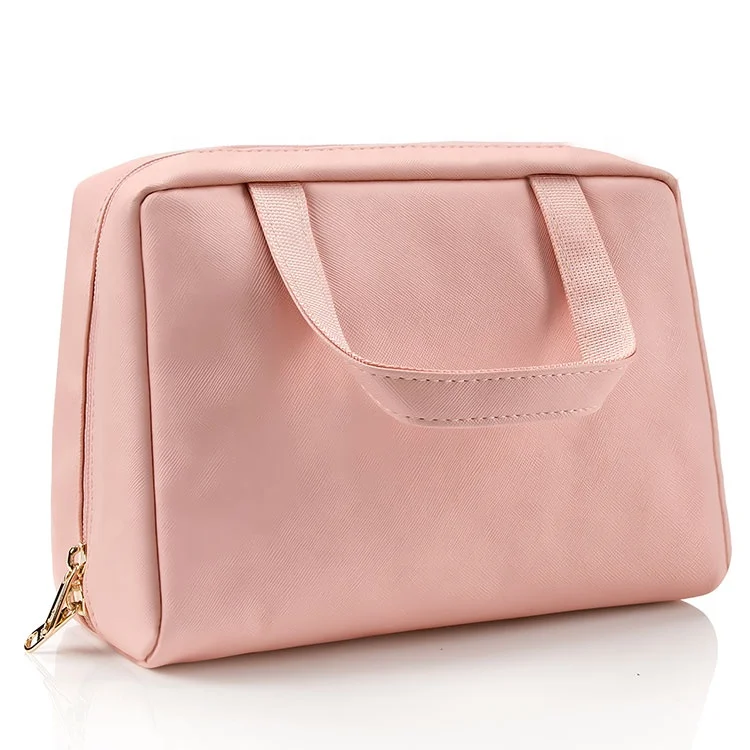 

New Arrival Portable Waterproof Two Handles Makeup Organizer Cosmetic Pink Make up Case Bag for Ladies, Gray