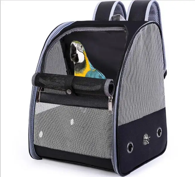 

In stock bird carrier backpack mesh fabric with pepper wood perch for parrot travel birdcage bag from anhui bags, Customized