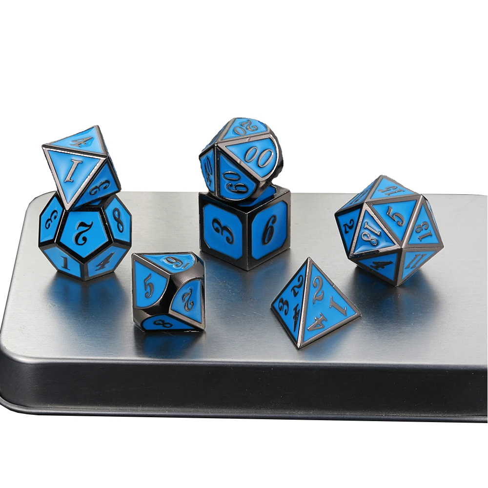 

Wholesale High Quality Game and Party Custom Logo Colorful Metal Dice Set, Blue and black