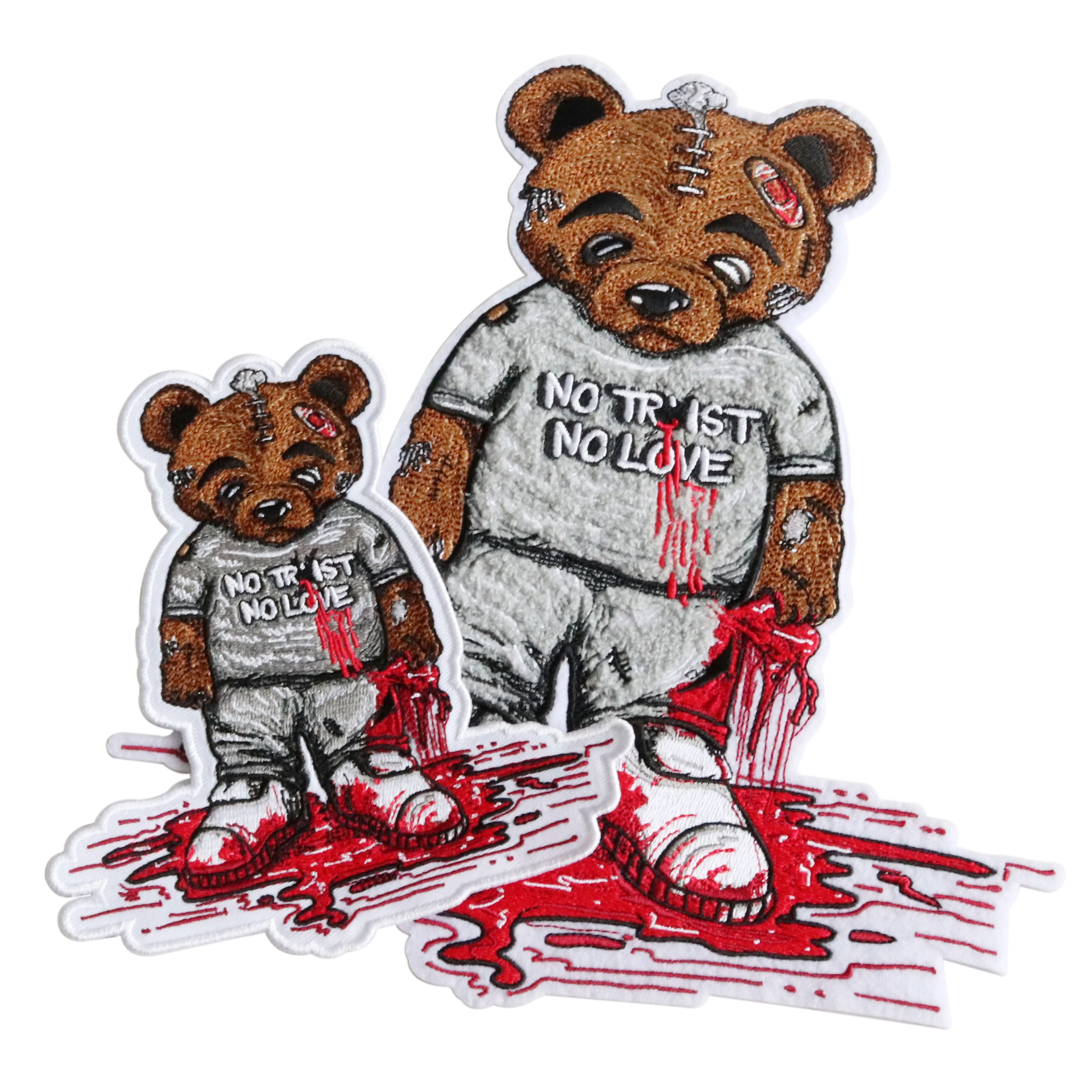 

embroidered badge sew on cloth large 3d Blood bear patches custom logo iron on chenille patch