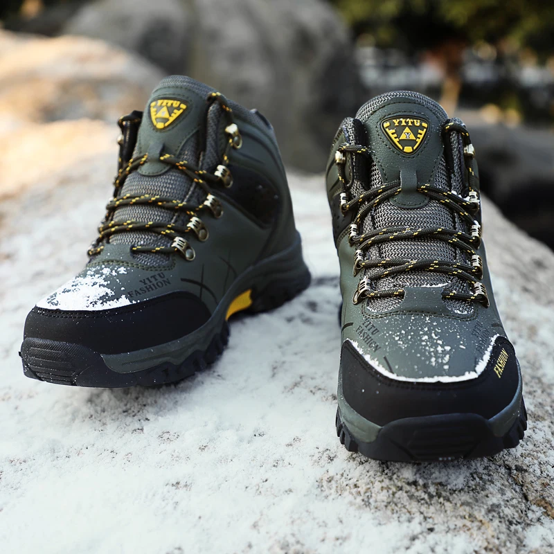 Men's Boots Winter Waterproof Leather Outdoor Hiking Shoes Plus Size ...