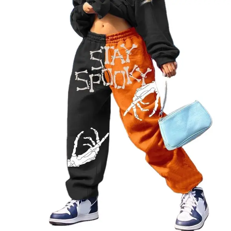 

Fall Winter New Trendy Cool Skull Printed Street Wear Pants Sweatpants Female Halloween Pant Trousers Halloween Costume Women, Printed-1/printed-2/printed-3/printed-4