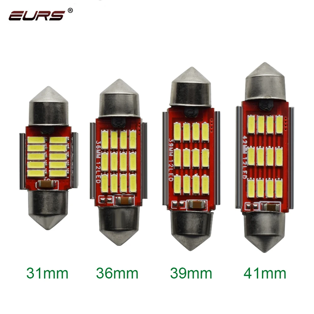 

EURS 2pcs auto interior lamp car light led 12v C5W light 12v canbus 4014 12SMD  car led reading light, White