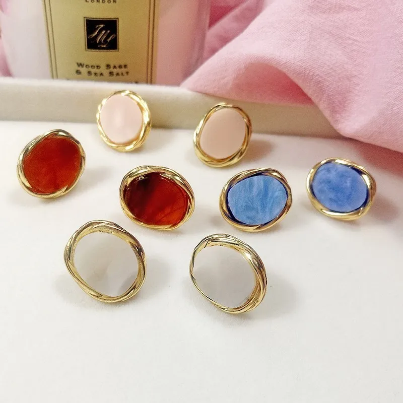 

geometric circle gold side stud earings women