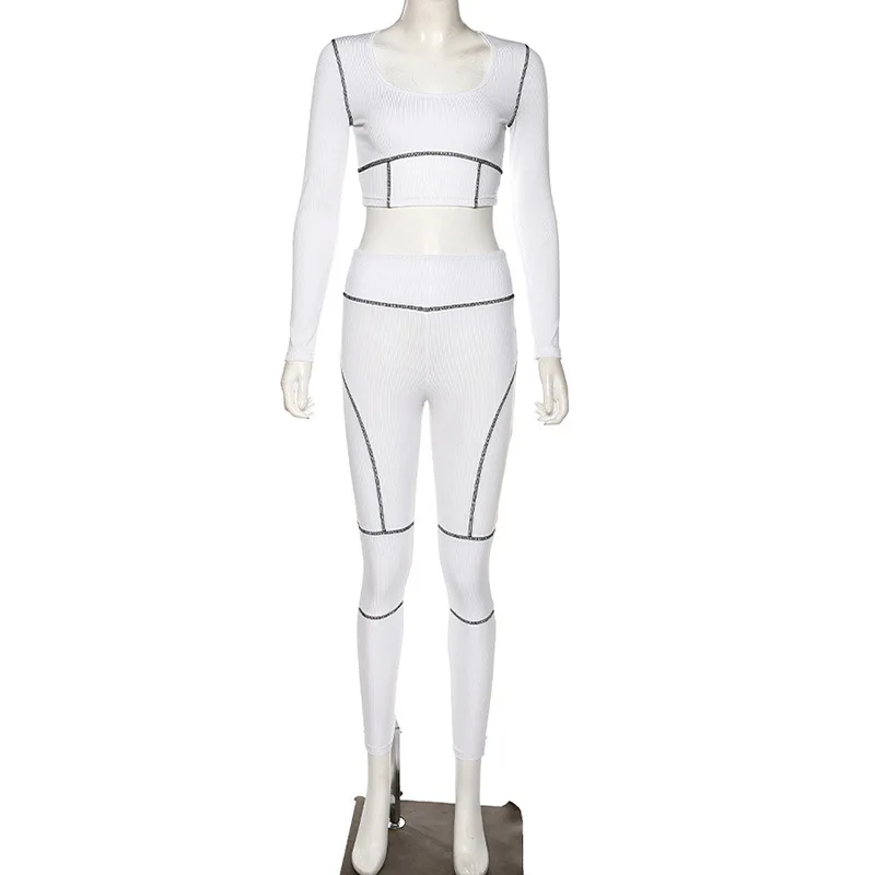 Black/white Sexy Bodycon tracksuit Jumpsuit Women 2020 new fitness Romper Long Sleeve Zipper elastic Bodysuit body mujer