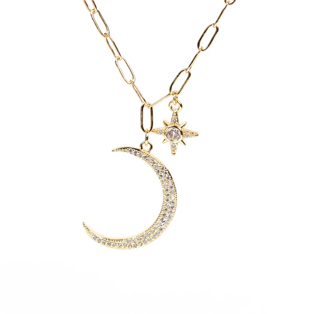 

Sailing Jewelry Diamond Moon Star Necklace CZ Half Moon Six Point Star Necklace Moon Star Pendant Necklace For Women Girls Gifts