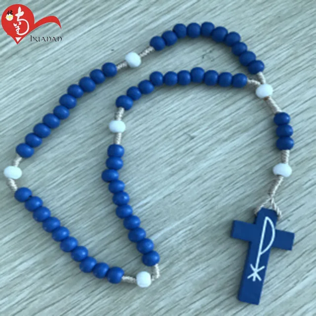 

Factory Manufacturer Handmade knotted Wooden Cross Necklace Religious Rosary Beads, Picture