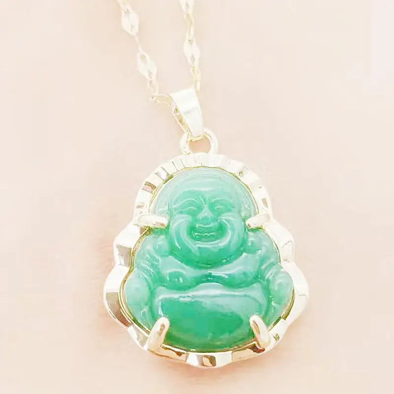 

18k gold plated laughing jade Stainless steel buddha necklace pendant