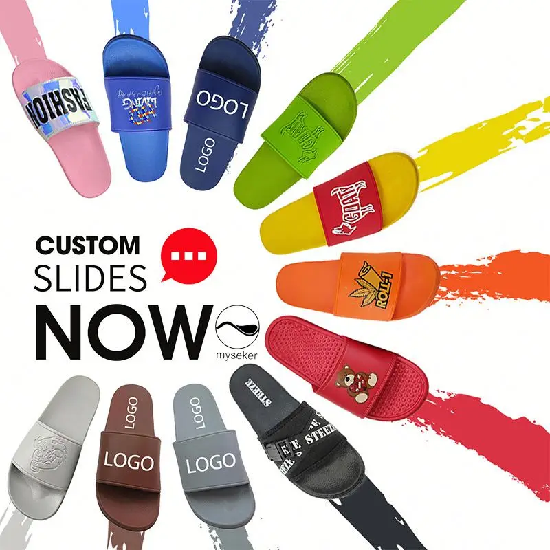 

Printed Pvc Slide Sandal Women Slides Sandals Logo Slippers Trendy China Custom Sublimation Printing Eva Beach Plastic, Customized color