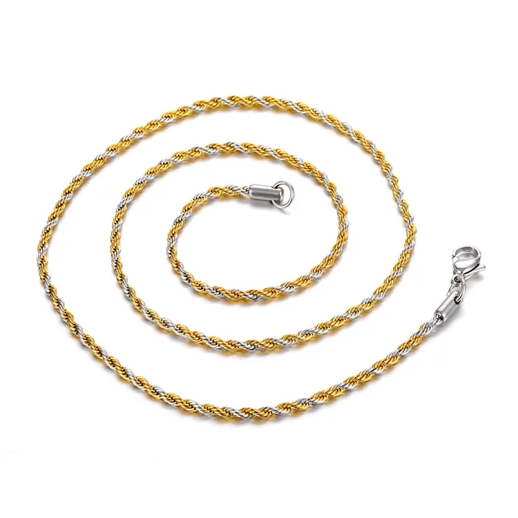 

High quality silver and gold plated stainless steel metal necklace mens rope chain