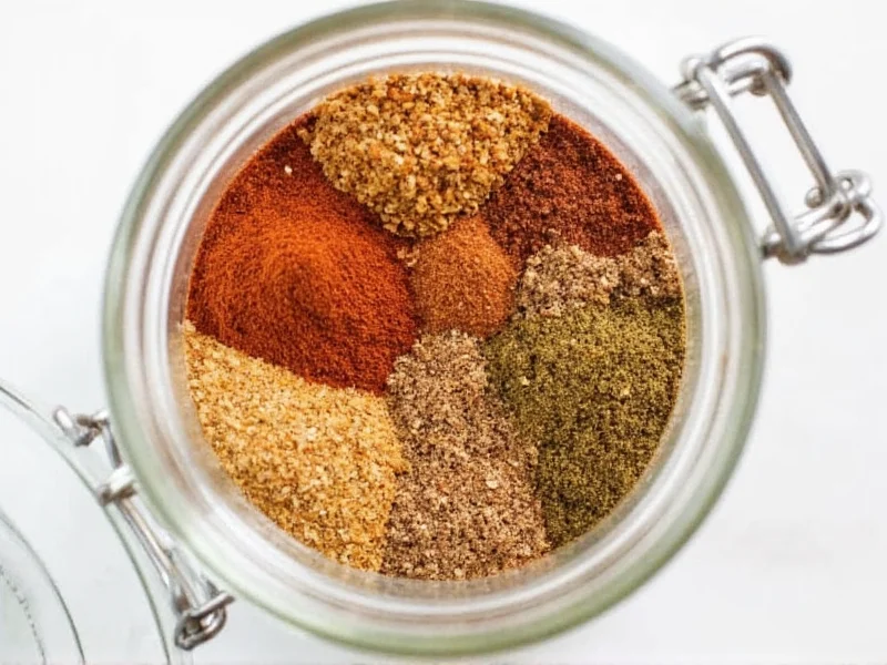 Homemade fajita seasoning in mason jar with spices