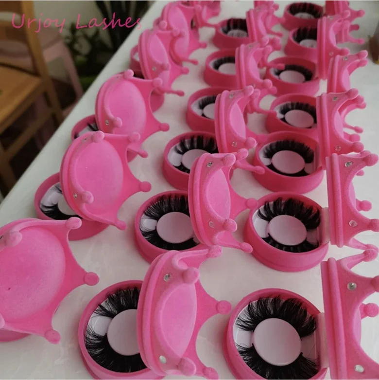 

Pink crown shape packaging with eyelash box100% real 3D mink lashes eyelash, Natural black