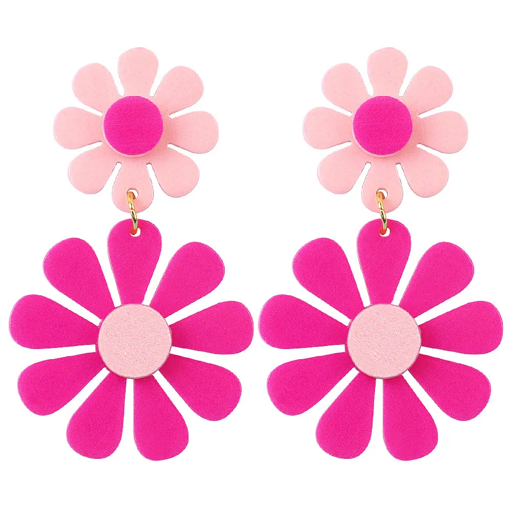 

Hot Selling Sweet girl Two flowers sunflower candy colored Children Pink Acrylic Accessories Best Friends Stud Earrings Gift