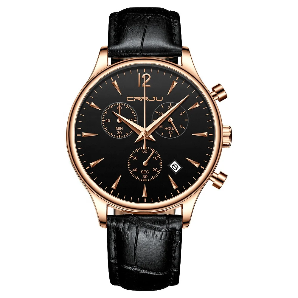 

Top Quality Brand CRRJU 2272 Man Luxury Watch Leather Wristband Wrist Men Chronograph Wristwatches
