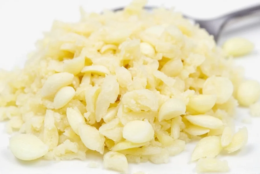 Various garlic forms showing fresh cloves, minced garlic, and jarred alternatives with measurements