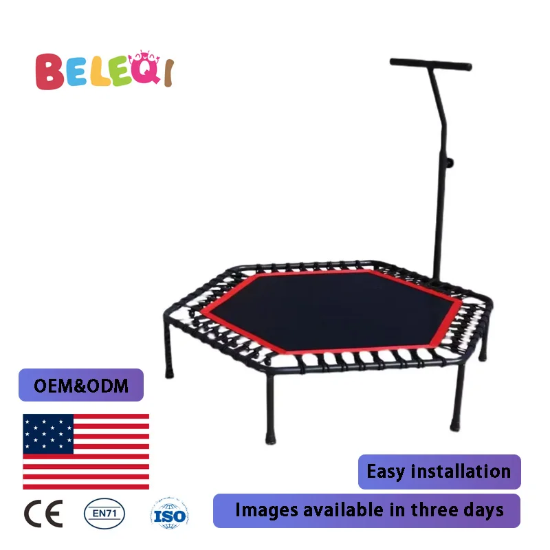 Rebounder Indoor Outdoor Mini Jumper Trampoline with Adjustable Handle Hexagonal Green Mini Fitness Trampoline